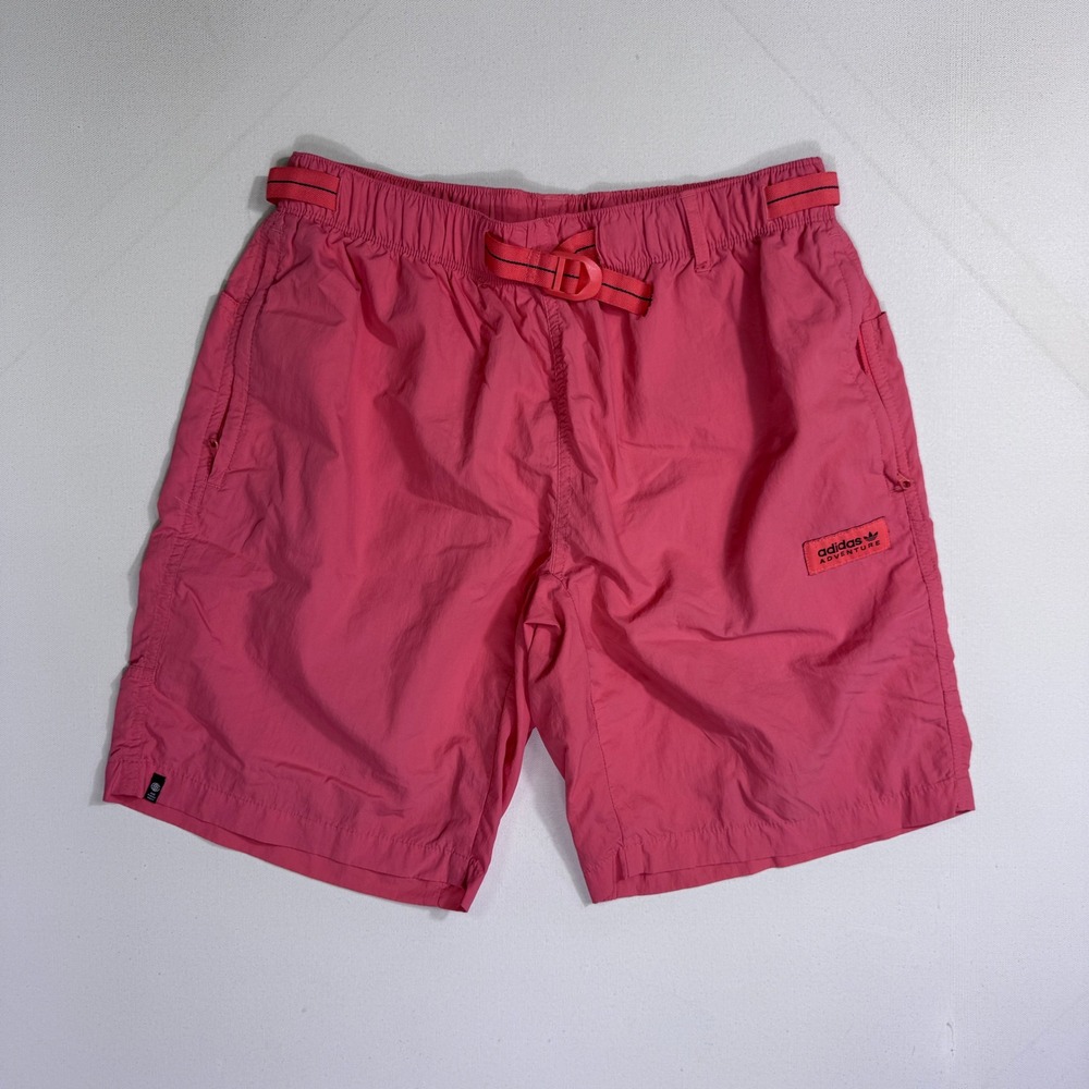 Adidas Adventure Shorts Mens Medium Pink Nylon Hiking Gorpcore HF4798 Belted